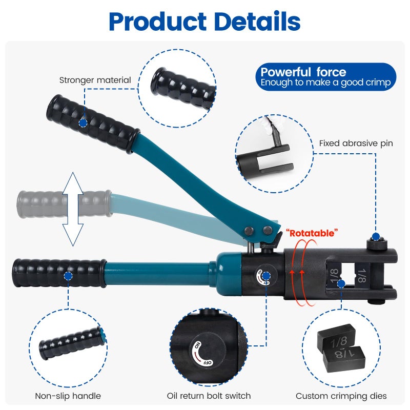 Muzata Upgraded Custom Cable Railing Crimping Tool Hydraulic Crimper Hydraulic Crimping Tool for 1/8" 5/32" 3/16" Stainless Steel Cable Railing Kit Wire Rope Swaging Kit with Wire Cutter CT01 - Image 3